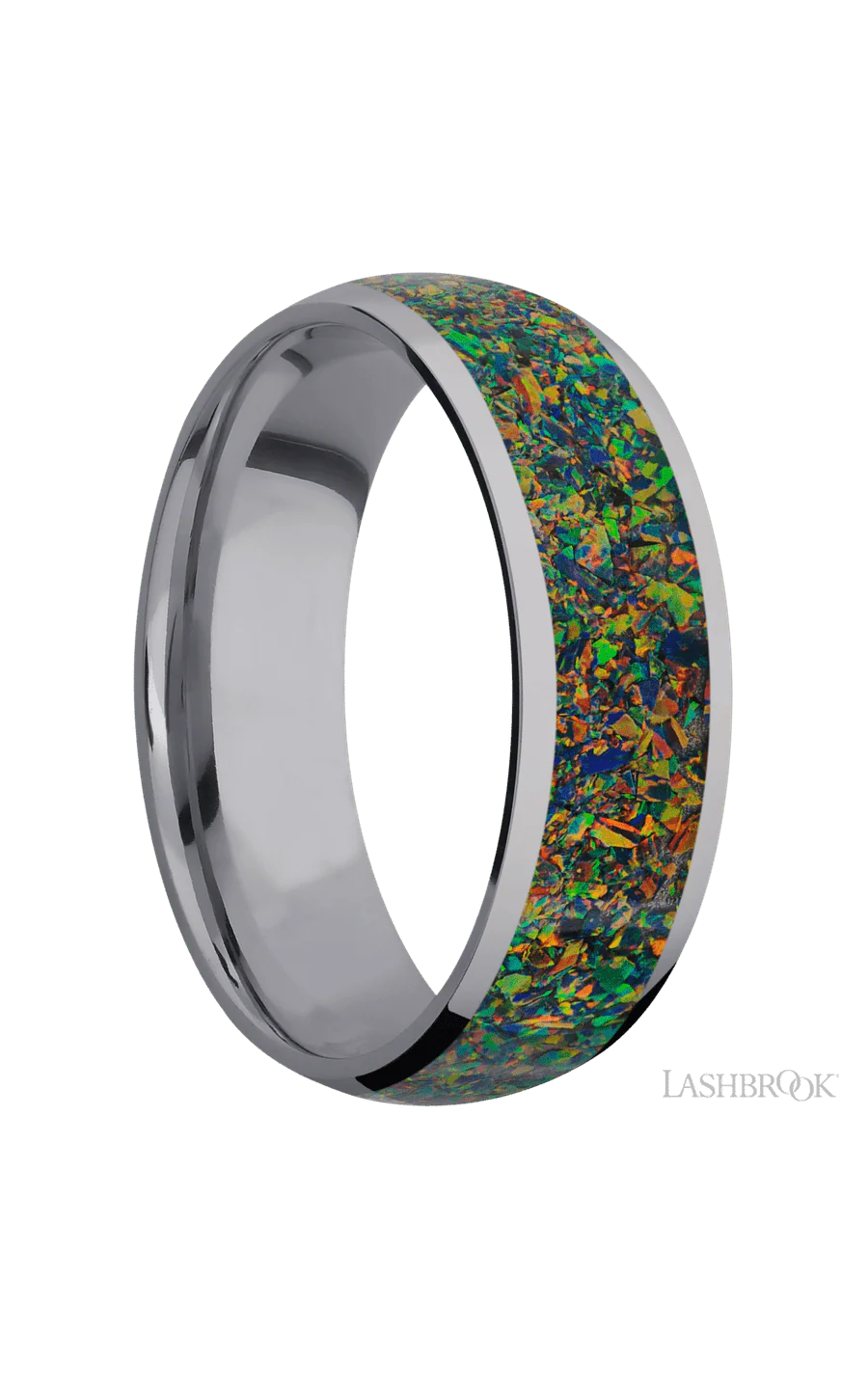 7 mm wide/Domed/Tantalum band with one 5 mm Centered inlay of Black Opal. - Image 2