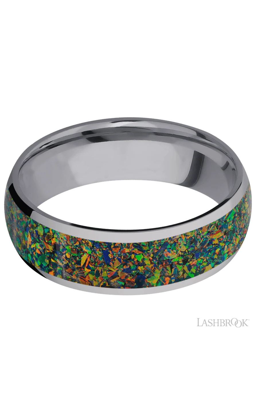 7 mm wide/Domed/Tantalum band with one 5 mm Centered inlay of Black Opal. - Image 3