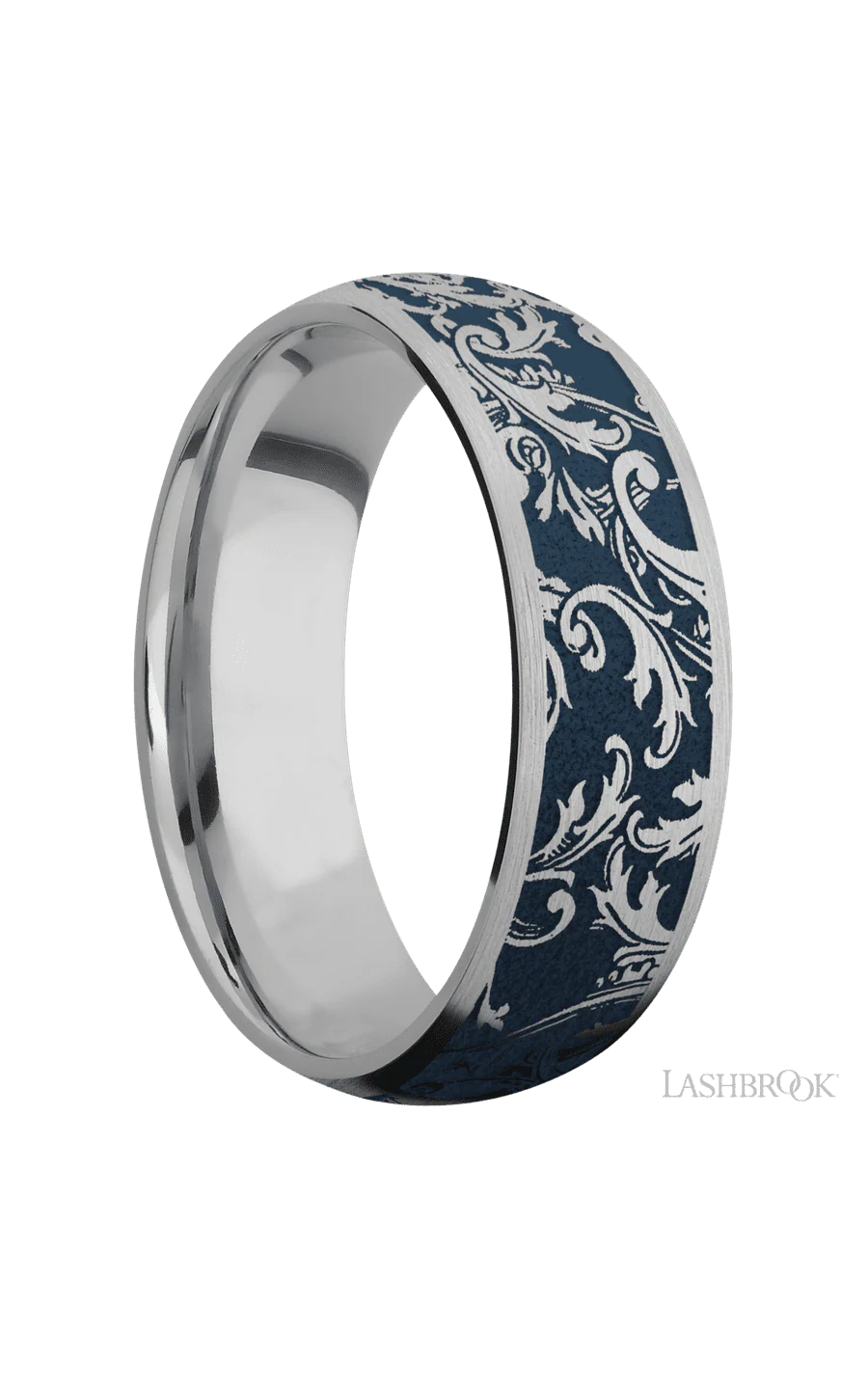 7 mm wide/Domed/Titanium band with a laser carved Black Leaf pattern. - Image 2