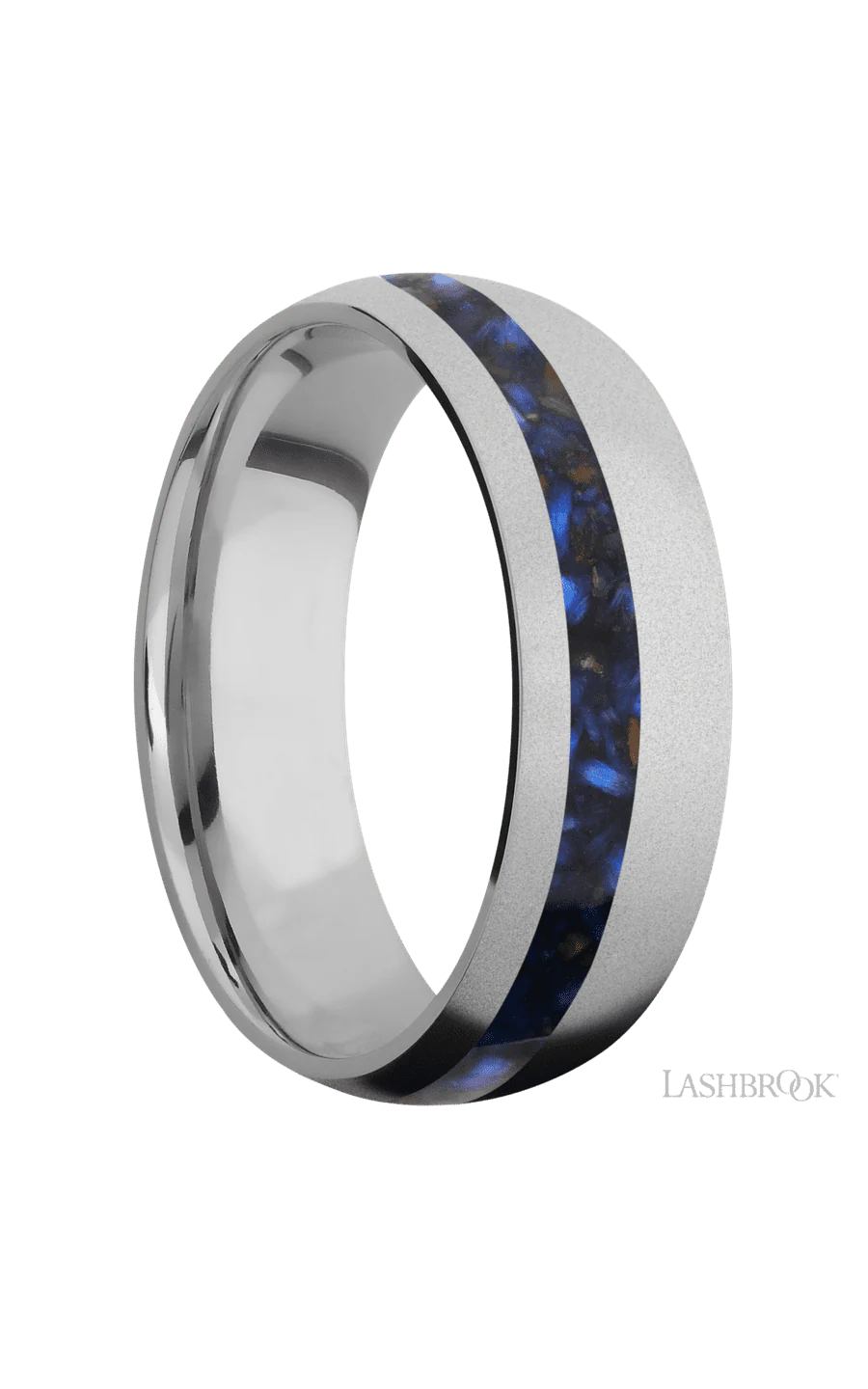 7 mm wide/Domed/Titanium band with one 2 mm Off Center inlay of Blue Tiger Eye. - Image 2
