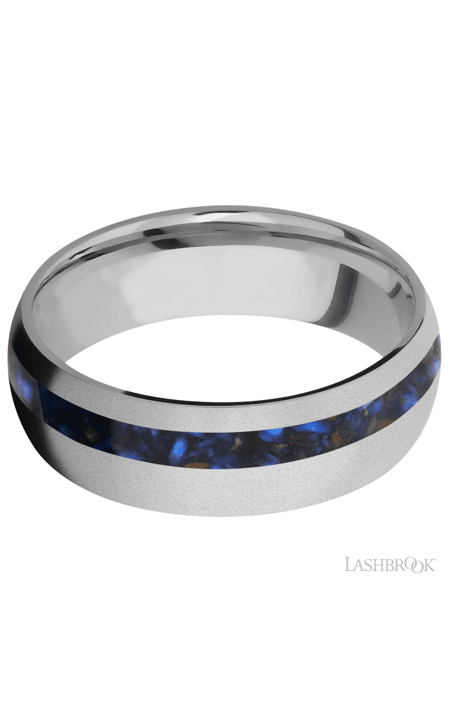 7 mm wide/Domed/Titanium band with one 2 mm Off Center inlay of Blue Tiger Eye. - Image 3