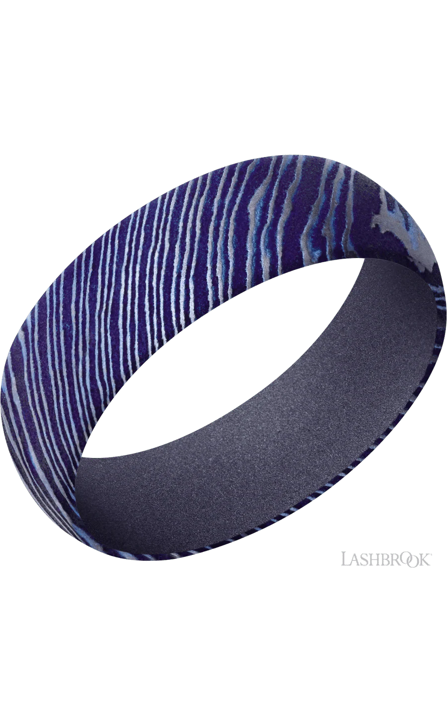 7 mm wide Domed Titanium Damascus band featuring a Crushed Orchid sleeve.