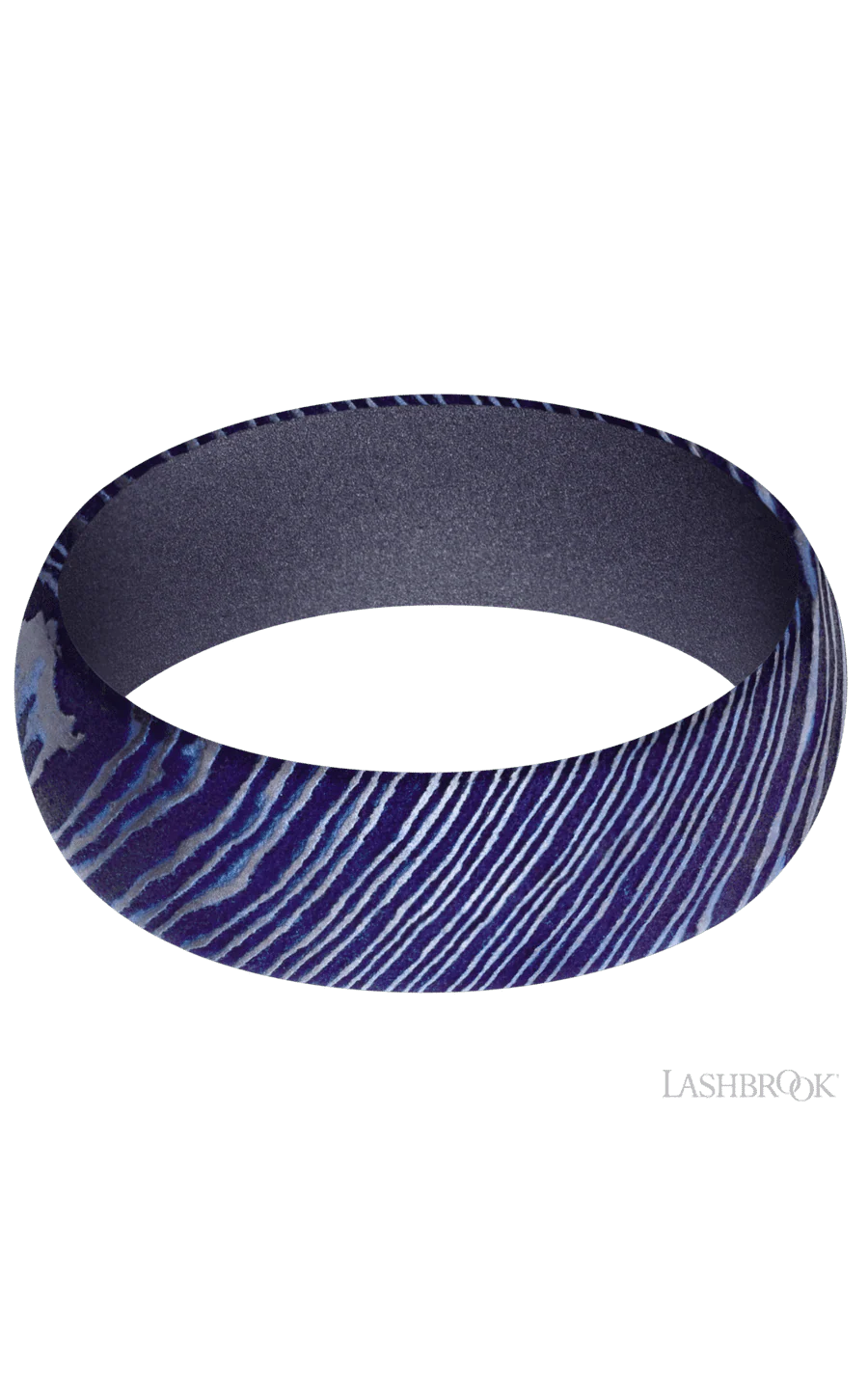 7 mm wide Domed Titanium Damascus band featuring a Crushed Orchid sleeve. - Image 3