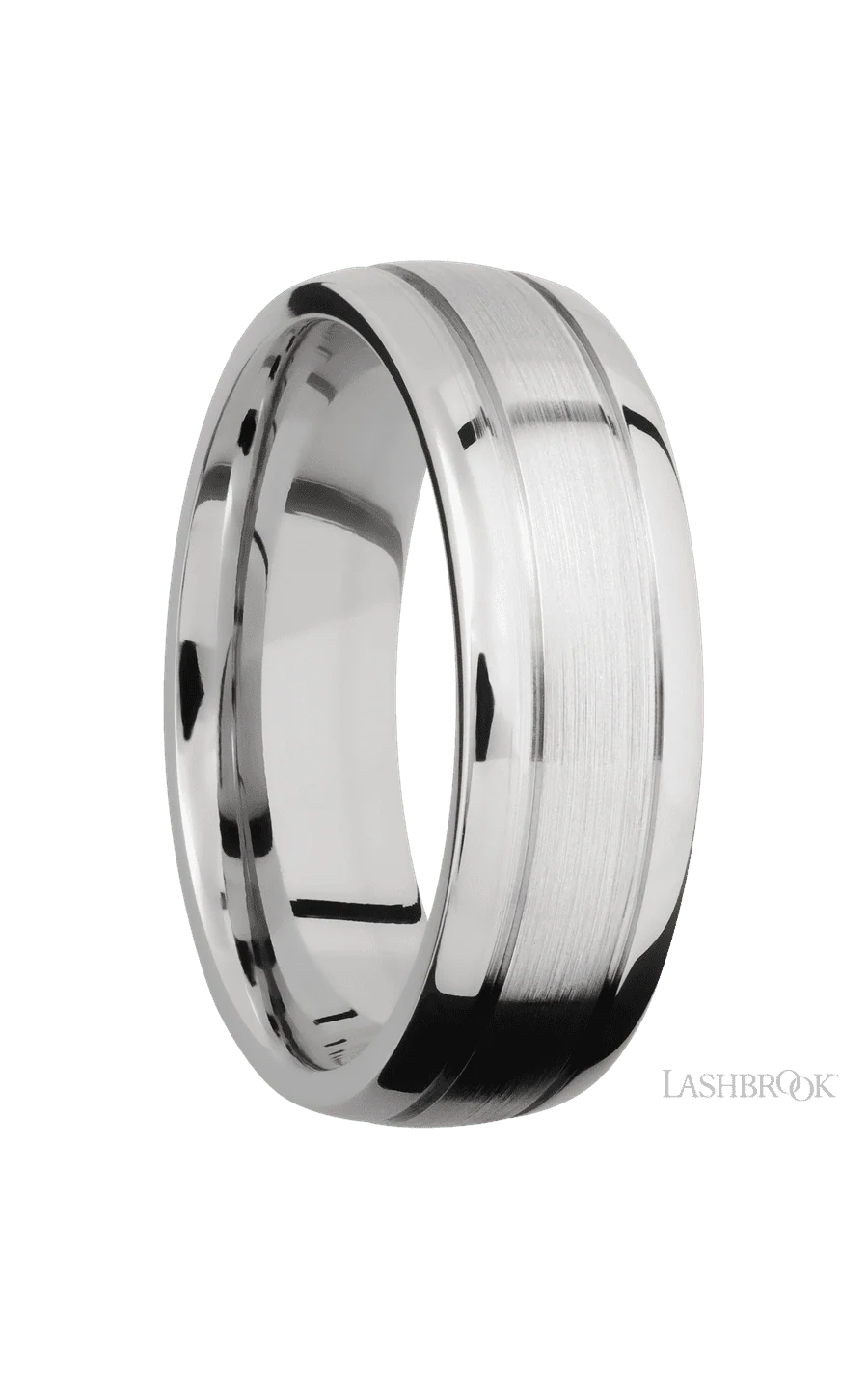 7 mm wide Domed with two accent grooves 14K White Gold band. - Image 2