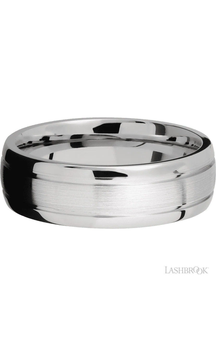 7 mm wide Domed with two accent grooves 14K White Gold band. - Image 3