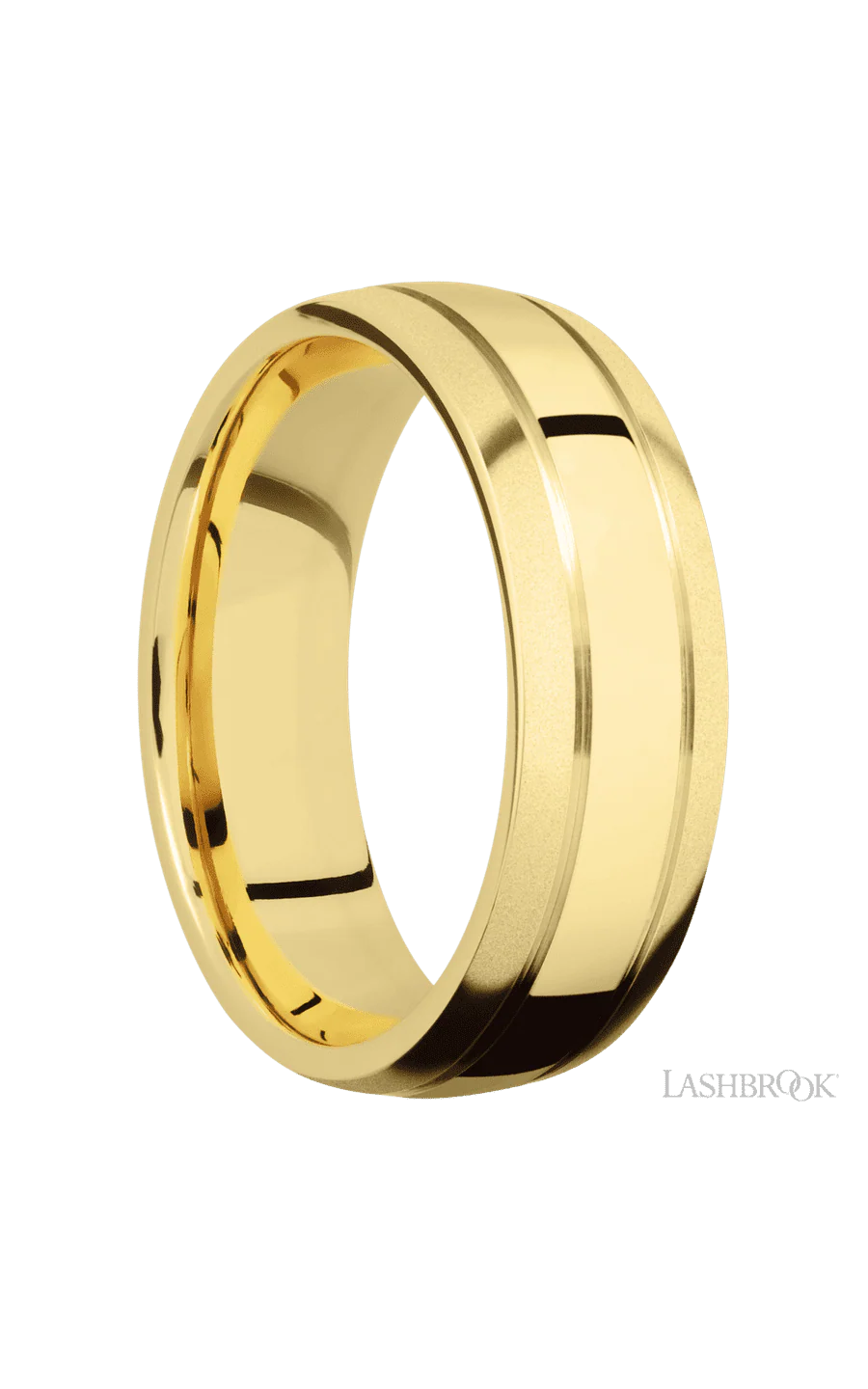 7 mm wide Domed with two accent grooves 14K Yellow Gold band. - Image 2