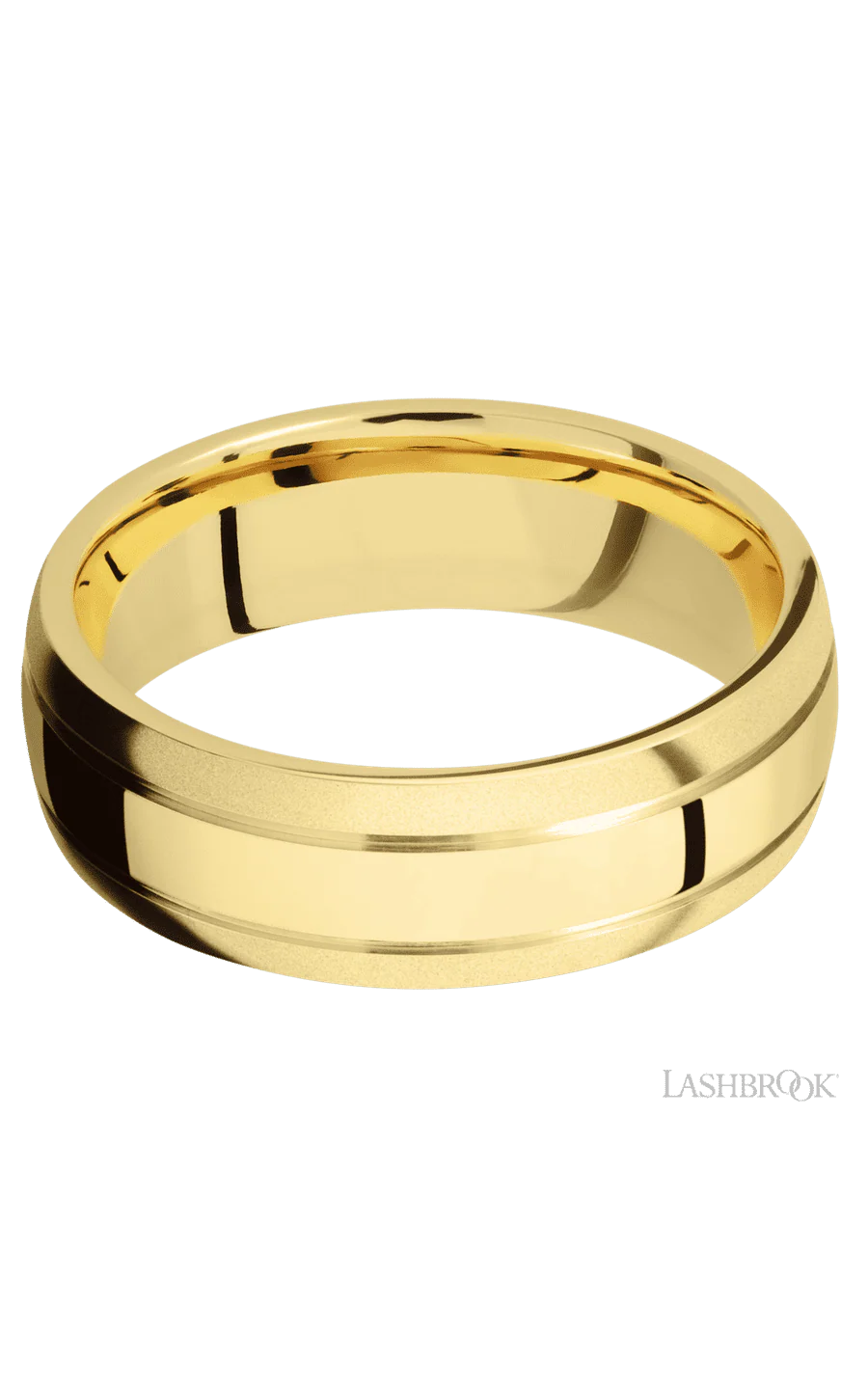 7 mm wide Domed with two accent grooves 14K Yellow Gold band. - Image 3
