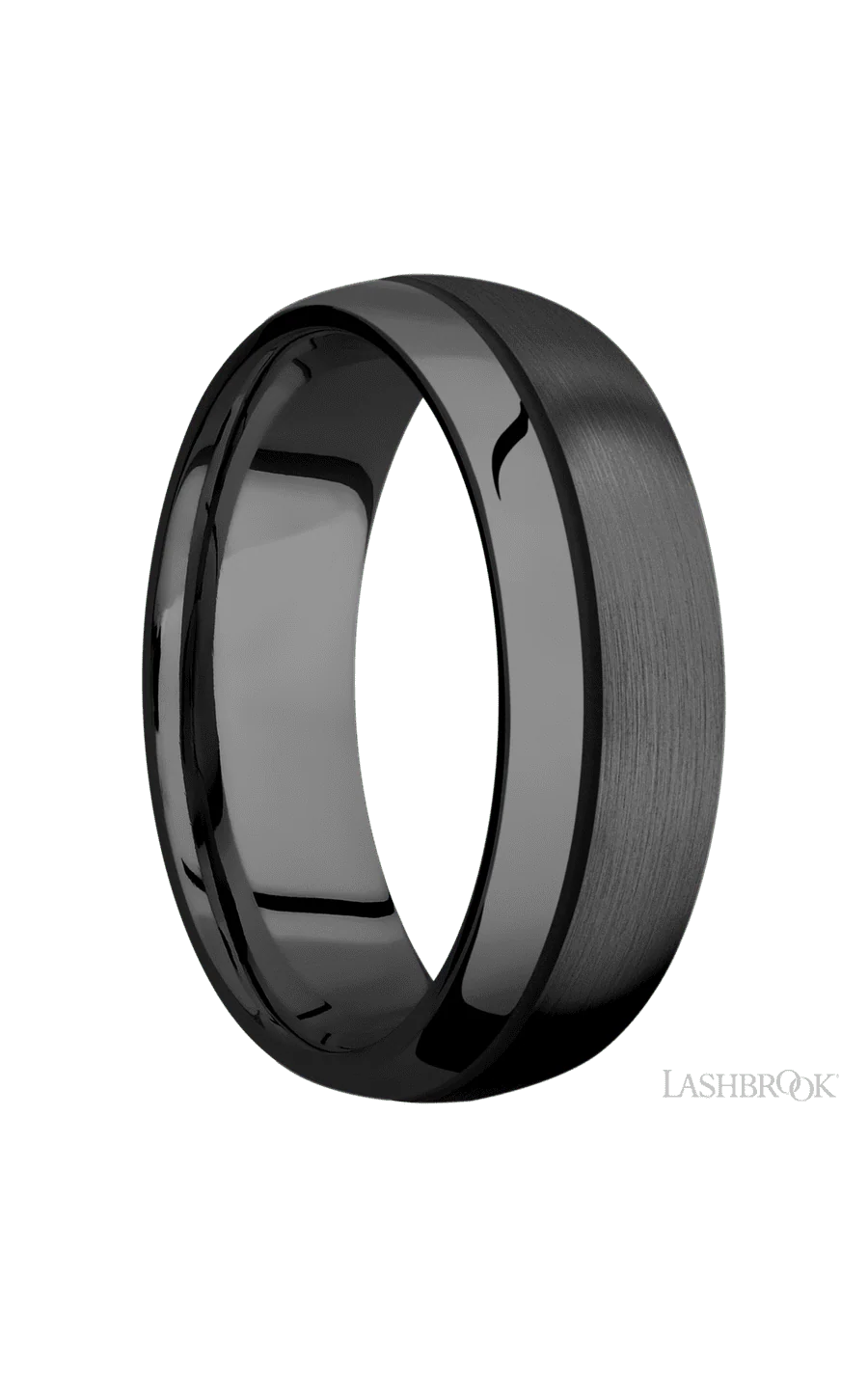 7 mm wide/Domed/Zirconium band with one 0.5 mm Off Center inlay of Black. - Image 2