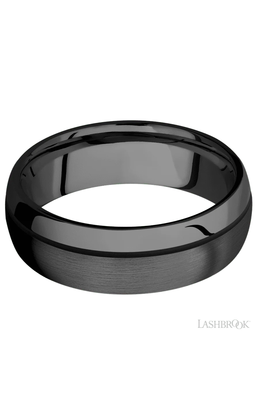 7 mm wide/Domed/Zirconium band with one 0.5 mm Off Center inlay of Black. - Image 3