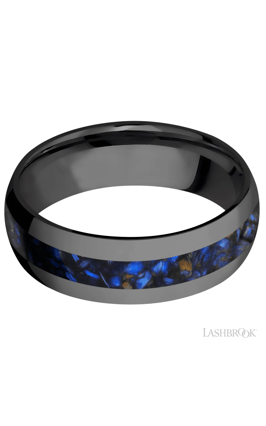 7 mm wide/Domed/Zirconium band with one 3 mm Centered inlay of Blue Tiger Eye. - Image 3