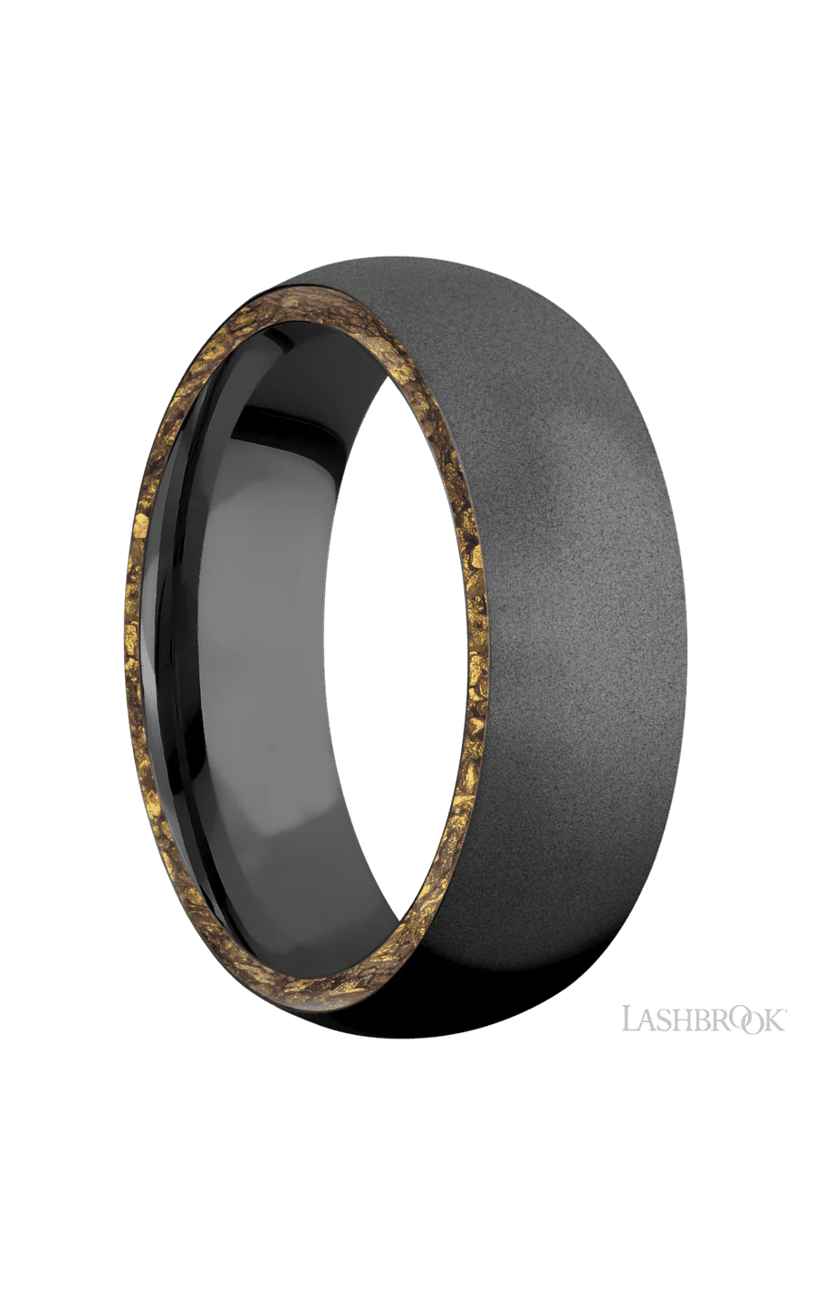 7 mm wide/Domed/Zirconium band with two 1 mm Side inlays of Alaskan Gold Nugget. - Image 2