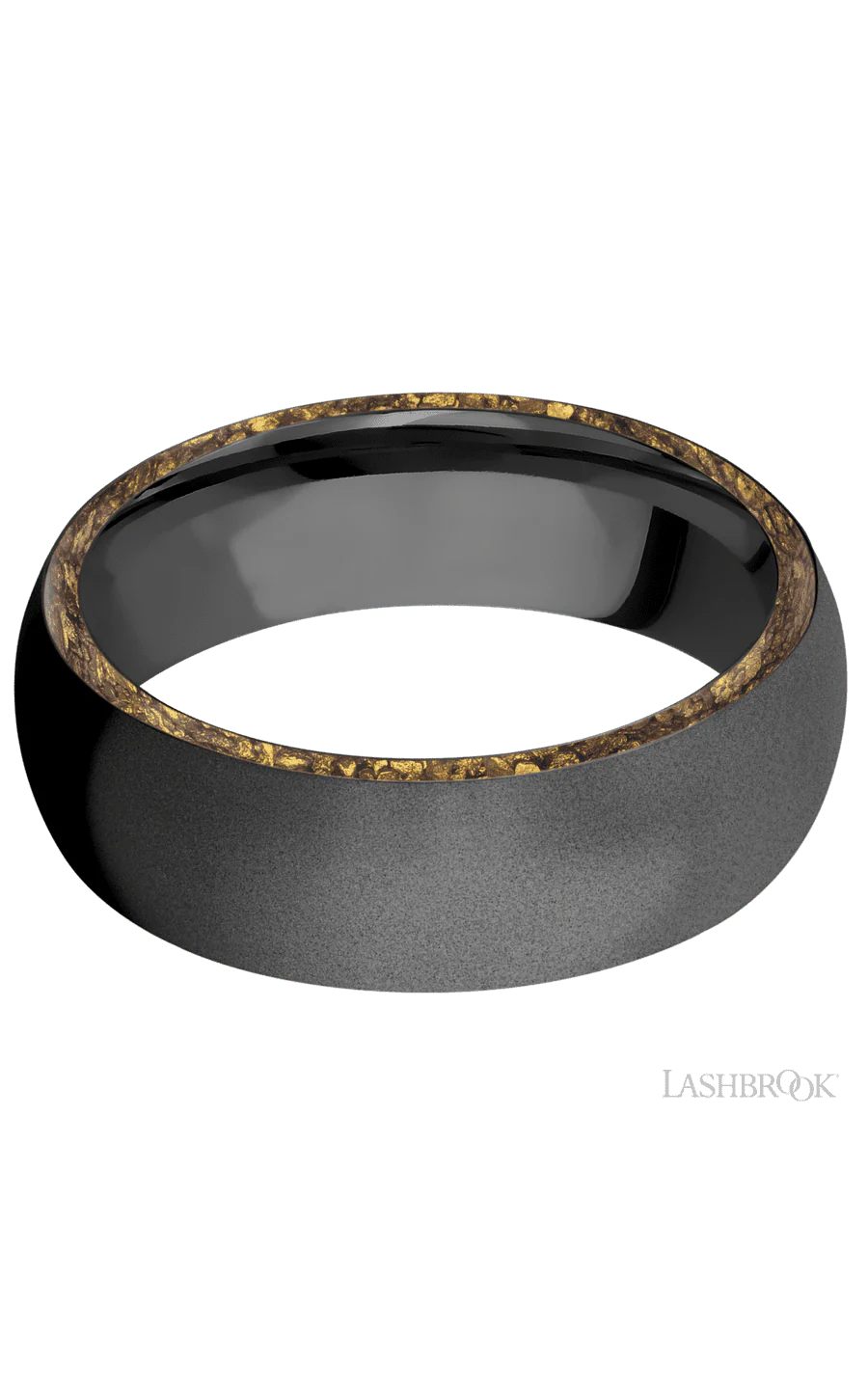 7 mm wide/Domed/Zirconium band with two 1 mm Side inlays of Alaskan Gold Nugget. - Image 3