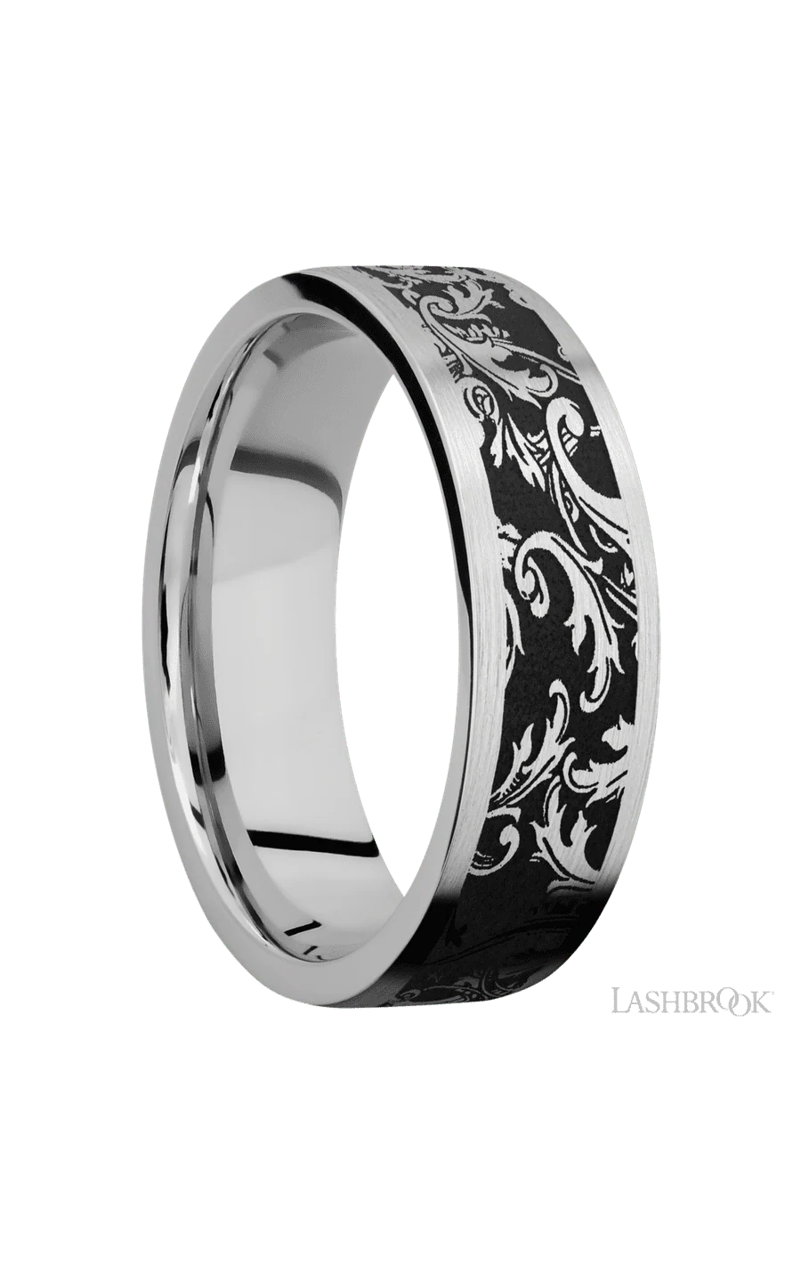 7 mm wide/Flat/Cobalt Chrome band with a laser carved Black Leaf pattern. - Image 2