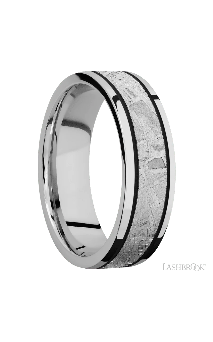 7 mm wide/Flat/Cobalt Chrome band with one 4 mm Centered inlay of Meteorite. - Image 2