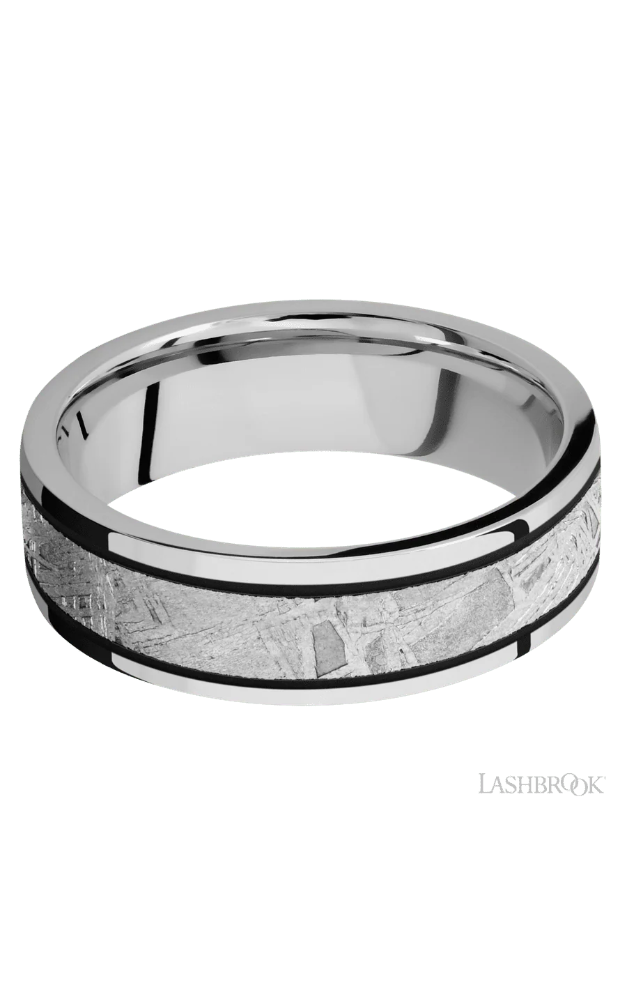7 mm wide/Flat/Cobalt Chrome band with one 4 mm Centered inlay of Meteorite. - Image 3