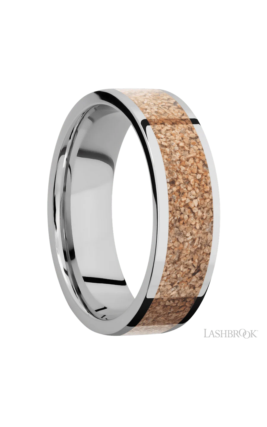 7 mm wide/Flat/Cobalt Chrome band with one 5 mm Centered inlay of Dinosaur Bone Tan. - Image 2