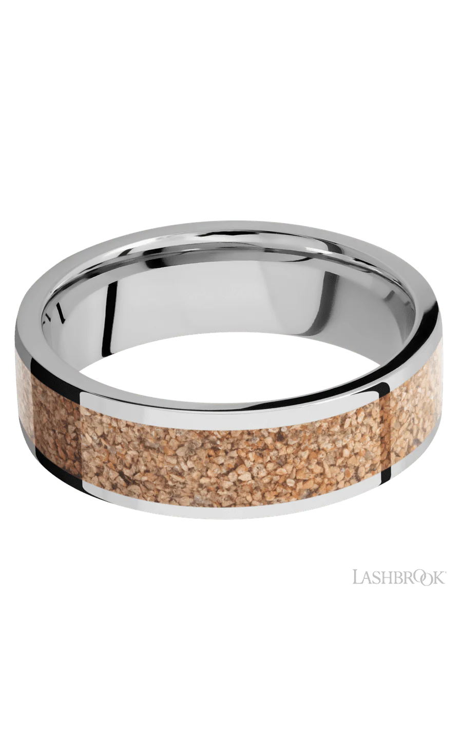 7 mm wide/Flat/Cobalt Chrome band with one 5 mm Centered inlay of Dinosaur Bone Tan. - Image 3