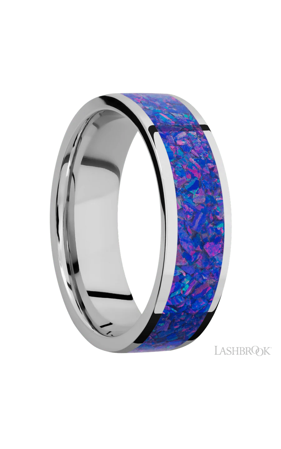 7 mm wide/Flat/Cobalt Chrome band with one 5 mm Centered inlay of Purple Opal. - Image 2