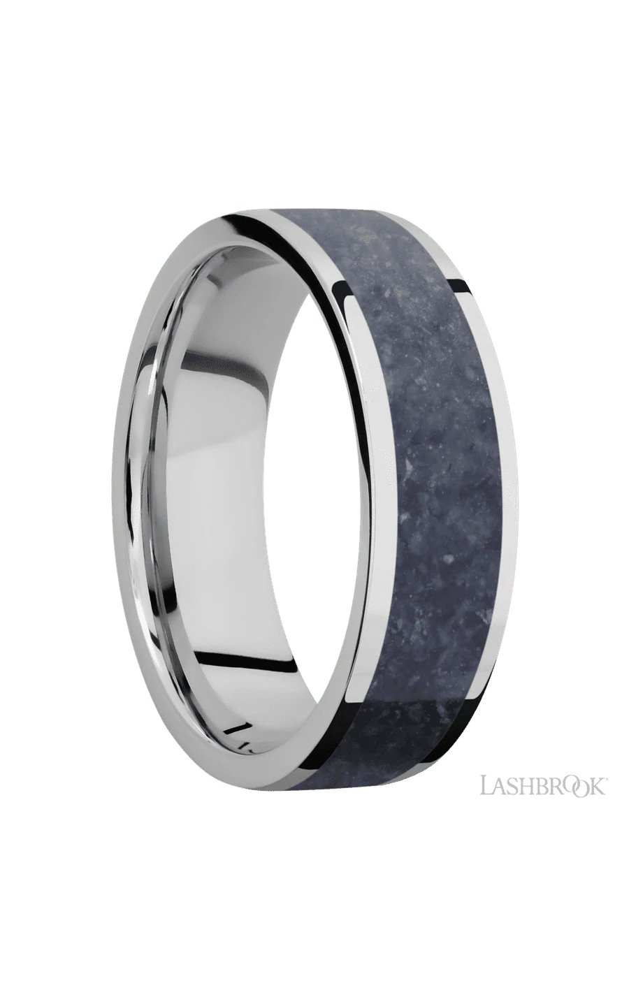 7 mm wide/Flat/Cobalt Chrome band with one 5 mm Centered inlay of Sodalite. - Image 2