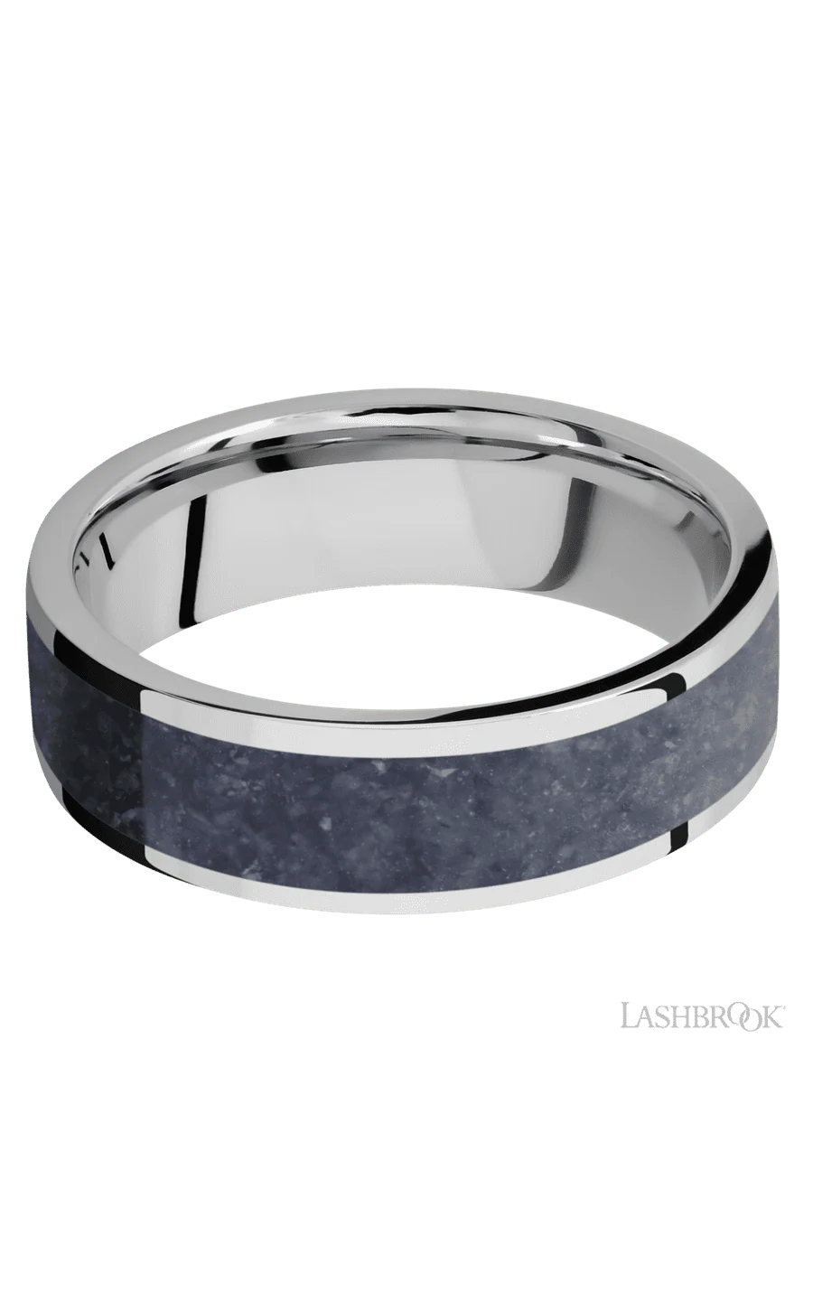 7 mm wide/Flat/Cobalt Chrome band with one 5 mm Centered inlay of Sodalite. - Image 3