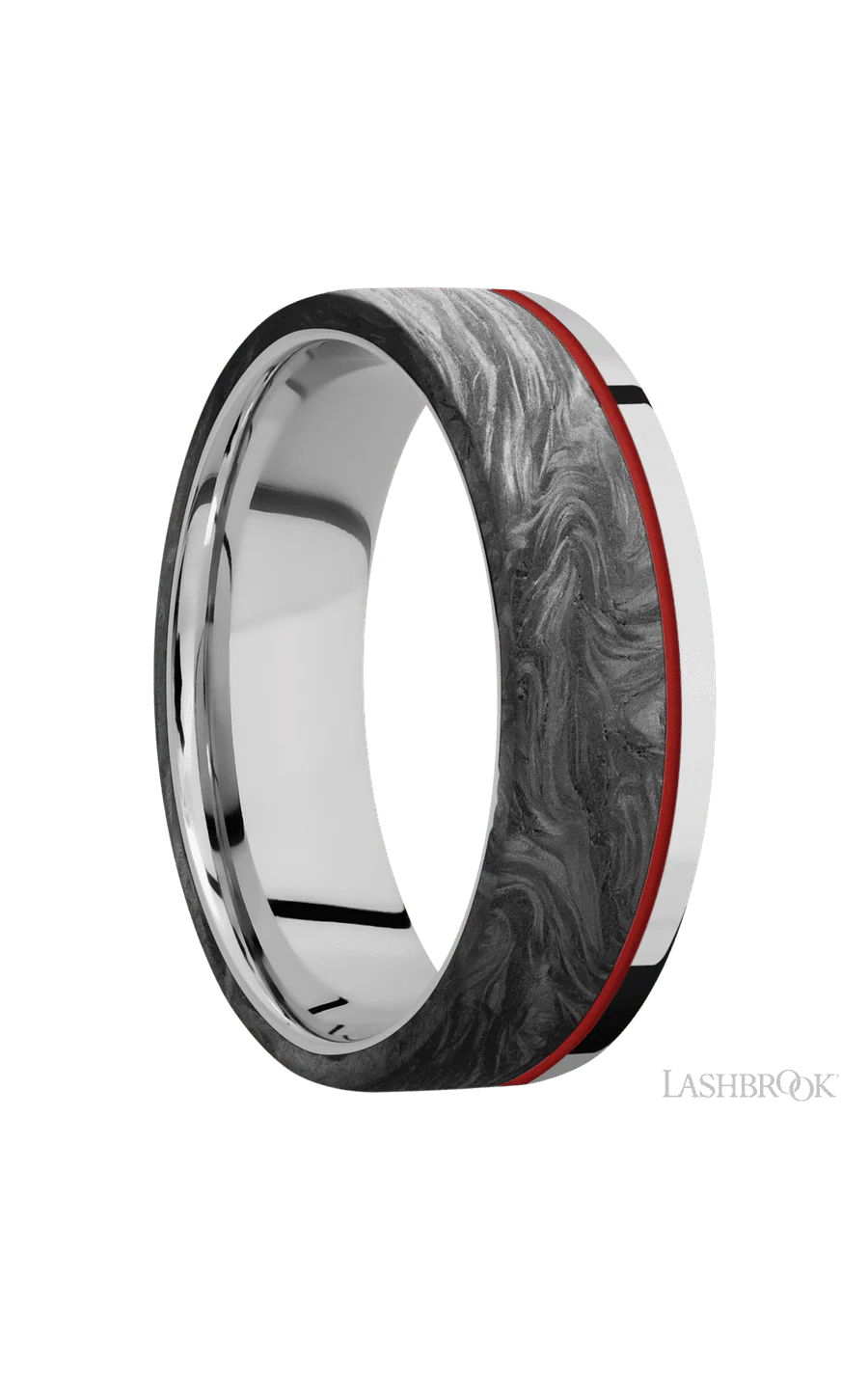 7 mm wide/Flat/Cobalt Chrome band with one 5 mm Off Center Edge inlay of Forged Carbon Fiber. - Image 2