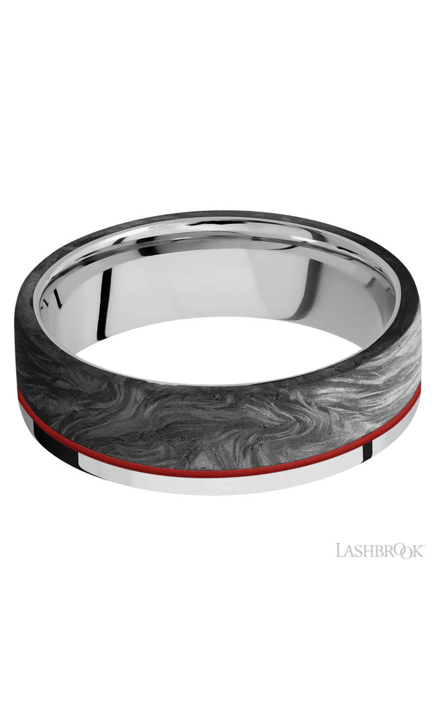 7 mm wide/Flat/Cobalt Chrome band with one 5 mm Off Center Edge inlay of Forged Carbon Fiber. - Image 3