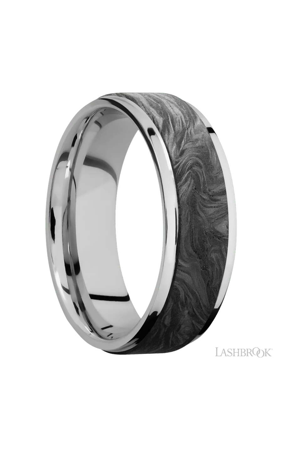 7 mm wide/Flat Grooved Edges/Cobalt Chrome band with one 5 mm Raised Centered inlay of Forged Carbon Fiber. - Image 2