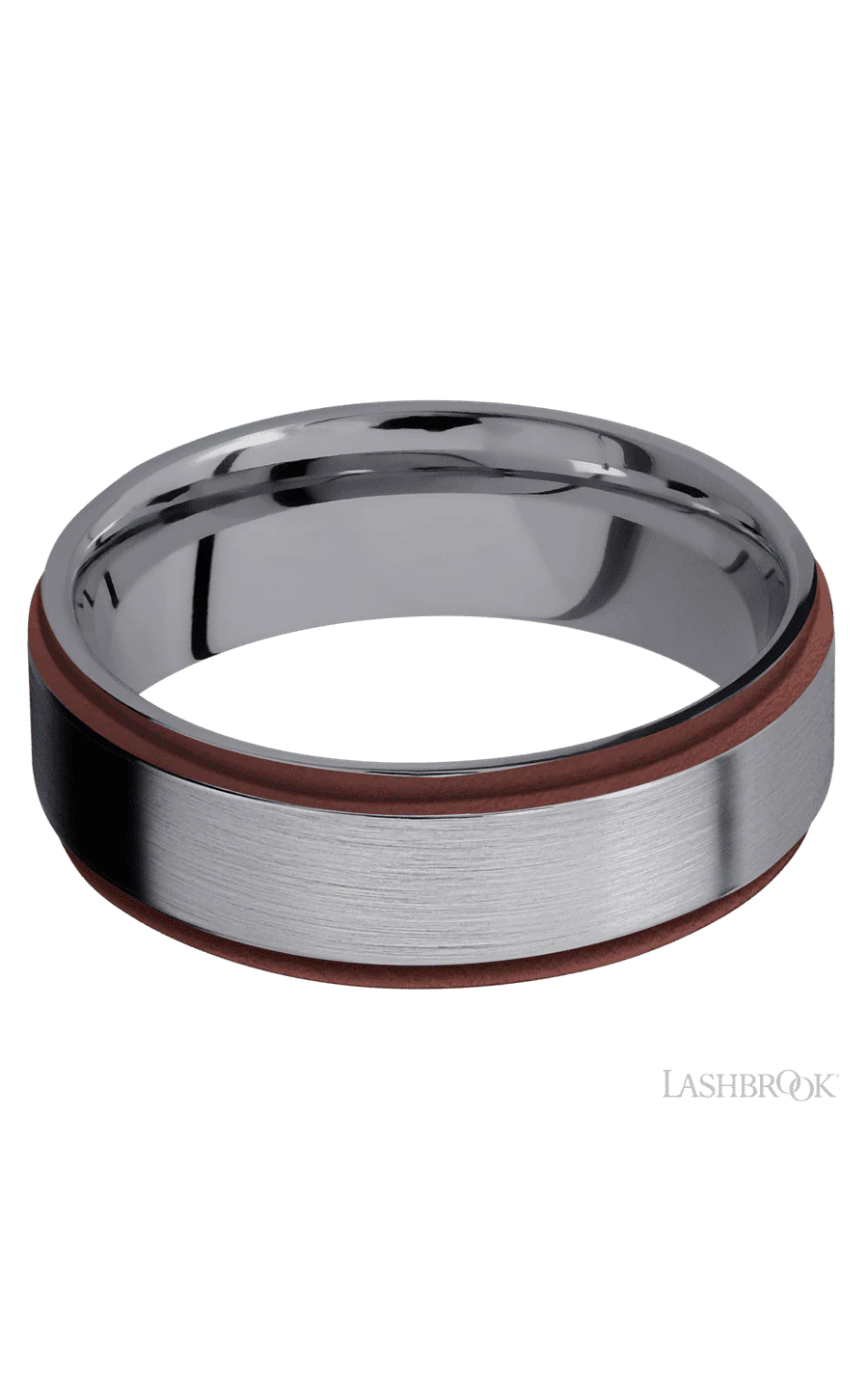 7 mm wide/Flat Grooved Edges/Tantalum band with two 1 mm Edge inlays of Crimson. - Image 3