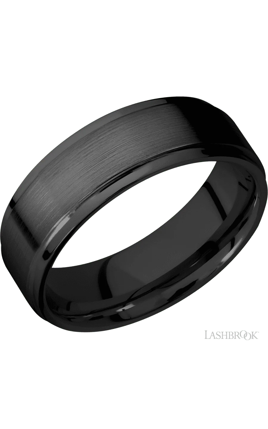 7 mm wide Flat Grooved Edges Zirconium band.