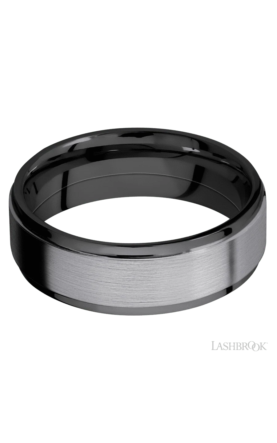 7 mm wide/Flat Grooved Edges/Zirconium band with one 5 mm Raised Centered inlay of Tantalum. - Image 3