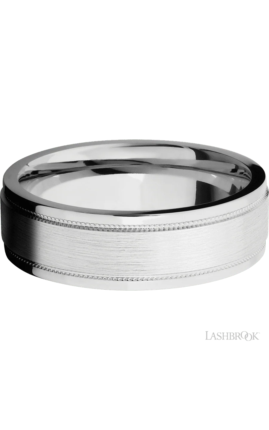 7 mm wide Flat Stepped Edges Milgrain 14K White Gold band. - Image 3