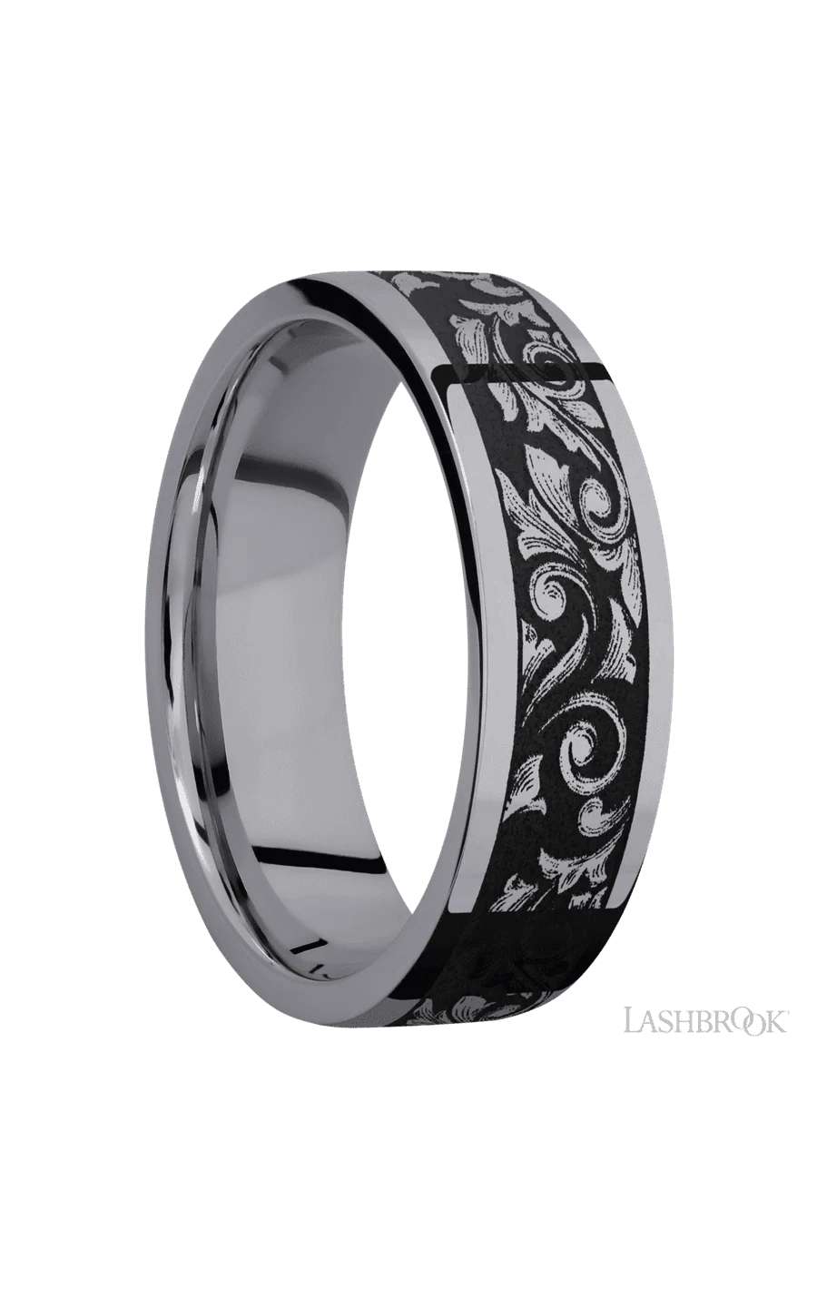 7 mm wide/Flat/Tantalum band with a laser carved Western Scroll pattern. - Image 2