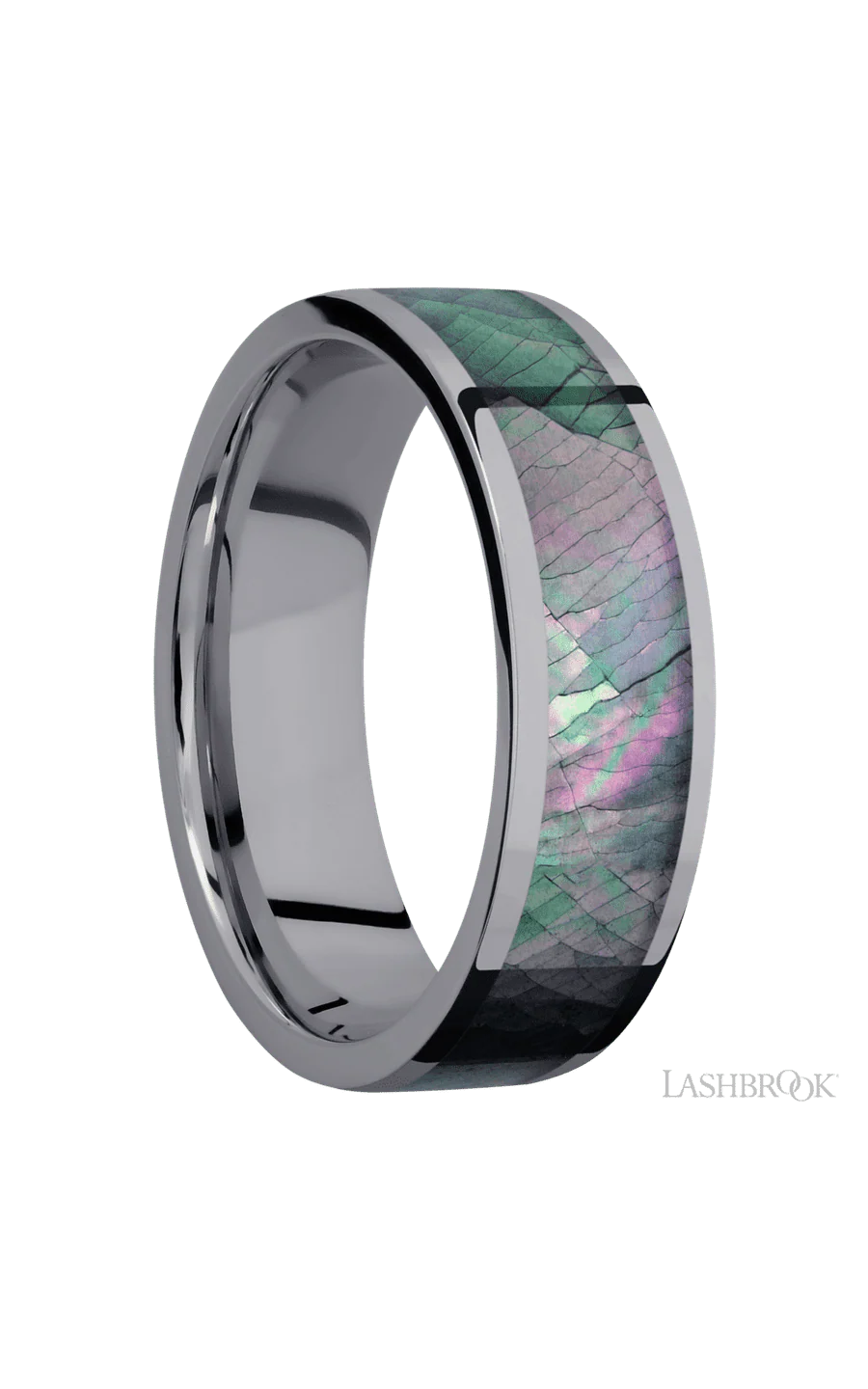 7 mm wide/Flat/Tantalum band with one 5 mm Centered inlay of Black Mother of Pearl. - Image 2