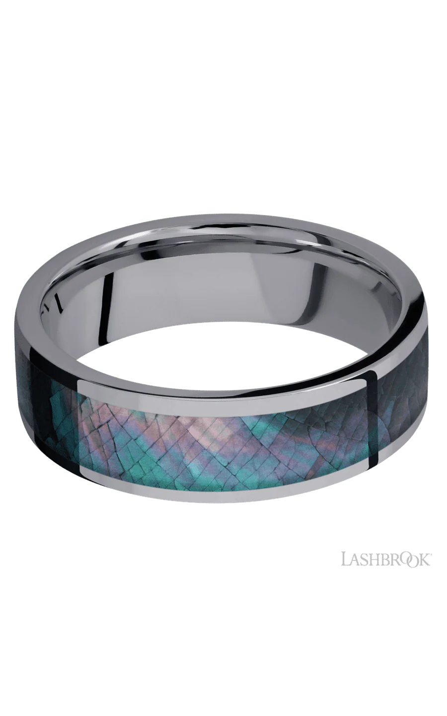 7 mm wide/Flat/Tantalum band with one 5 mm Centered inlay of Black Mother of Pearl. - Image 3