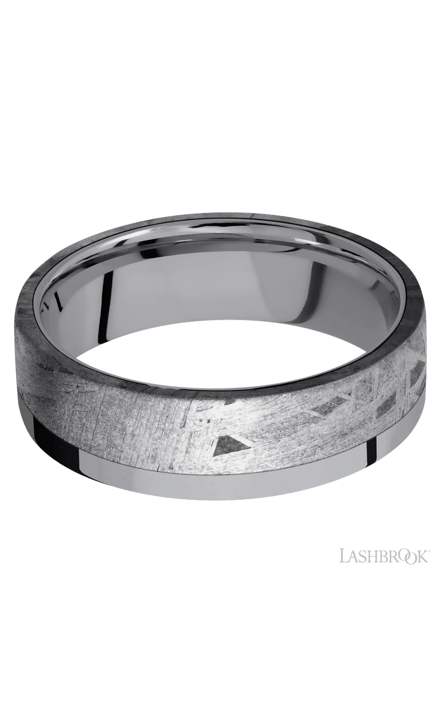 7 mm wide/Flat/Tantalum band with one 5 mm Off Center Edge inlay of Meteorite. - Image 3