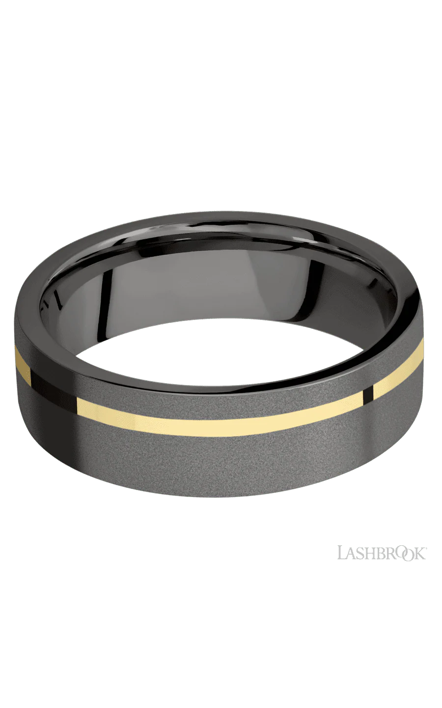 7 mm wide/Flat/Tantalum Noir band with one 1 mm Off Center inlay of 14K Yellow Gold. - Image 3