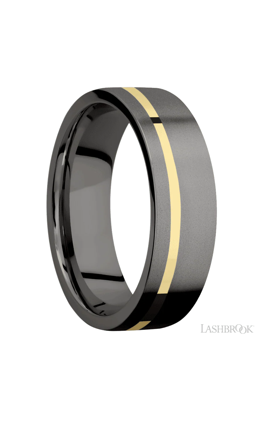 7 mm wide/Flat/Tantalum Noir band with one 1 mm Off Center inlay of 14K Yellow Gold. - Image 2
