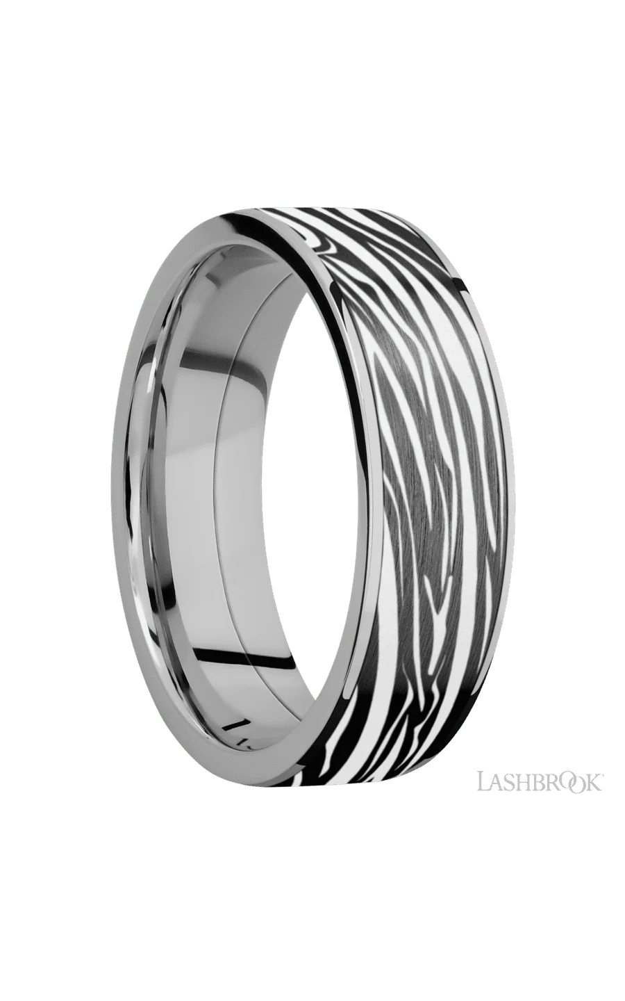 7 mm wide/Flat/Titanium band with one 6 mm Centered inlay of Zirconium with a laser carved Zebra pattern. - Image 2