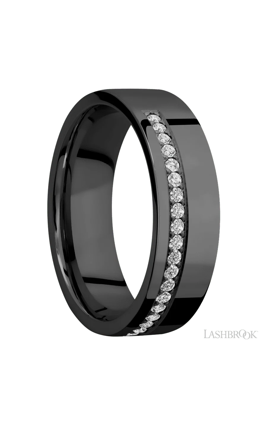 7 mm wide/Flat/Zirconium band with a Off Center Half Eternity arrangement of .015 carat Round Diamond stones in a Bead setting. - Image 2