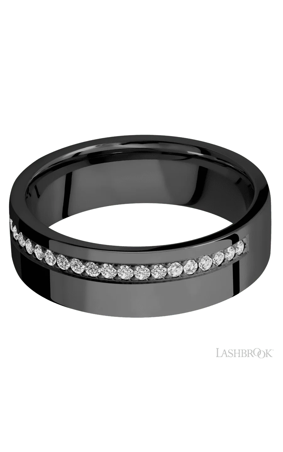 7 mm wide/Flat/Zirconium band with a Off Center Half Eternity arrangement of .015 carat Round Diamond stones in a Bead setting. - Image 3