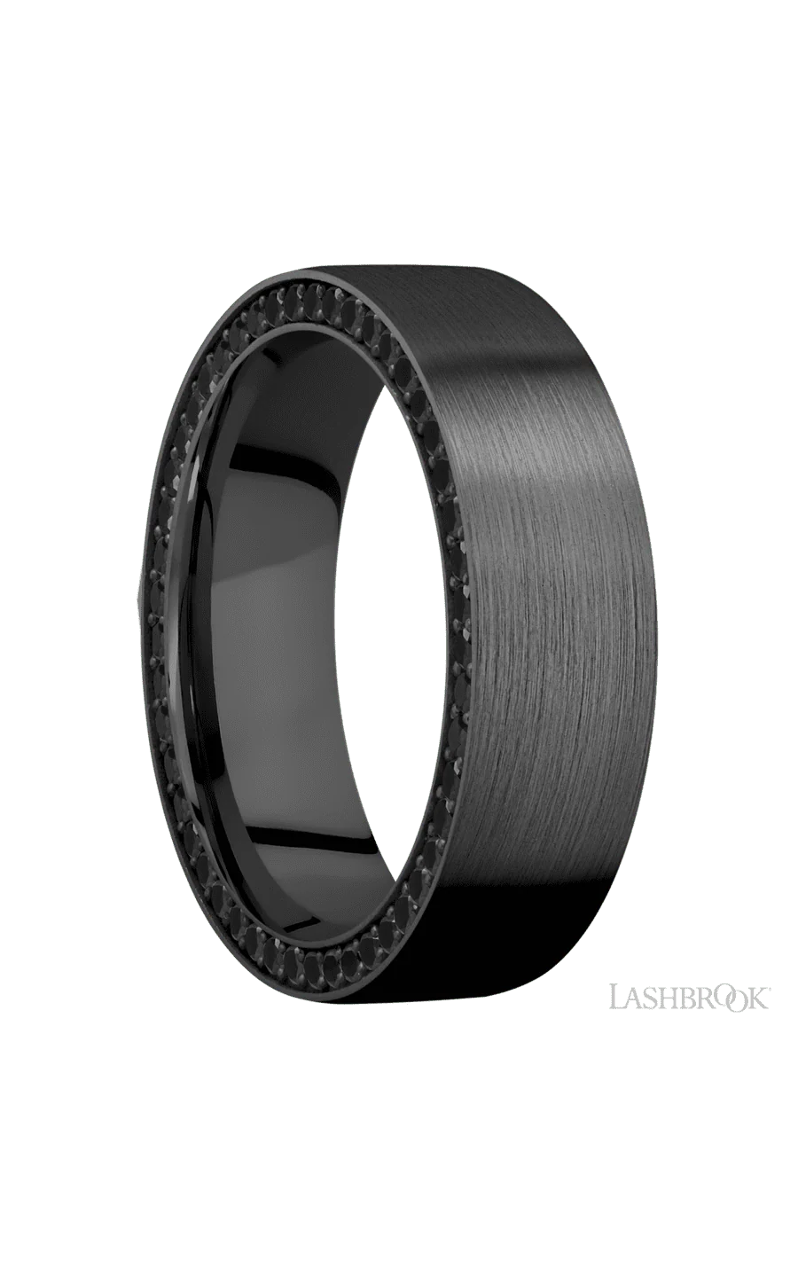 7 mm wide/Flat/Zirconium band with a Side Eternity arrangement of .01 carat Round Black Diamond stones in a Bead setting. - Image 2