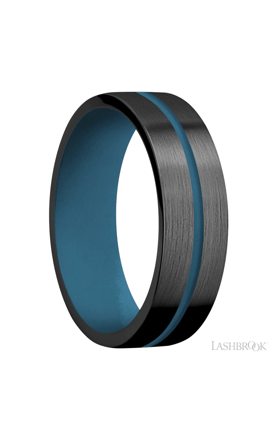 7 mm wide/Flat/Zirconium band with one 1 mm Centered inlay of Royal Blue also featuring a Royal Blue sleeve. - Image 2