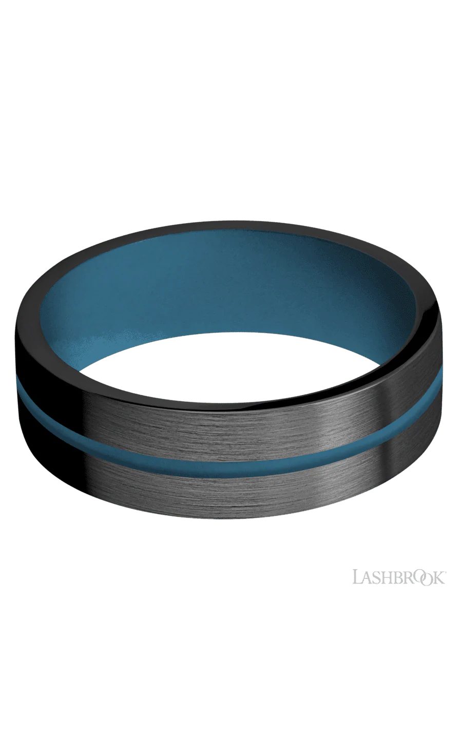 7 mm wide/Flat/Zirconium band with one 1 mm Centered inlay of Royal Blue also featuring a Royal Blue sleeve. - Image 3