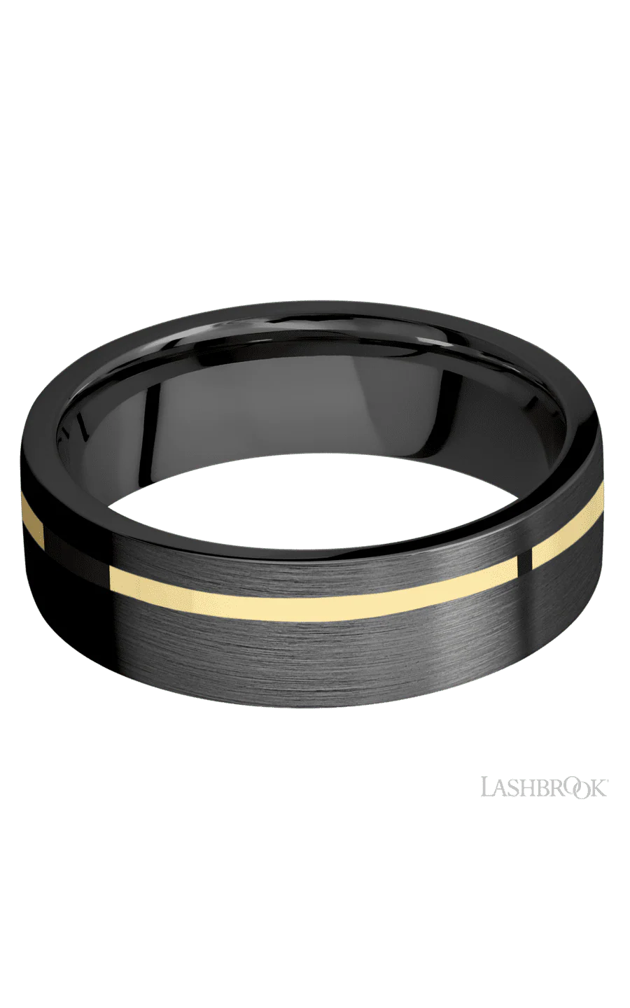 7 mm wide/Flat/Zirconium band with one 1 mm Off Center inlay of 14K Yellow Gold. - Image 3