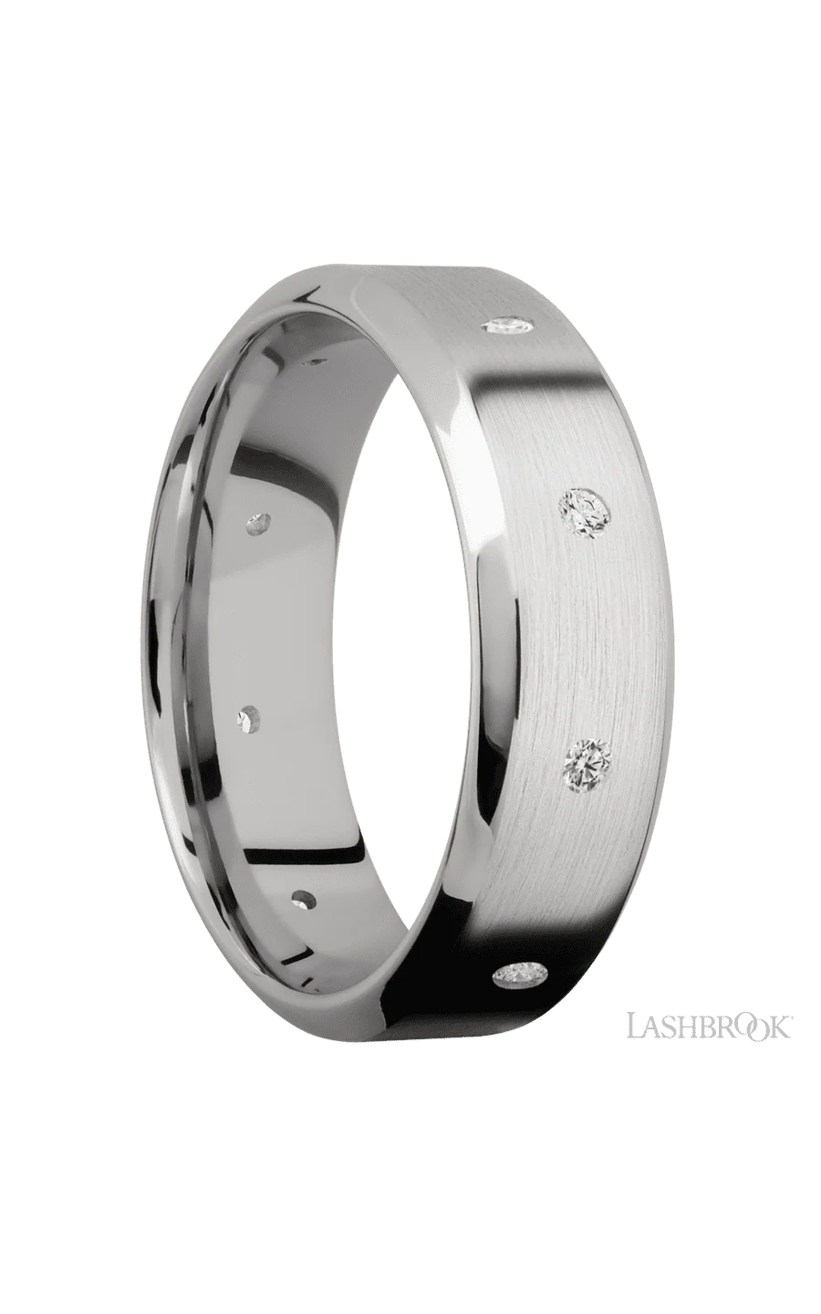 7 mm wide/High Bevel/14K White Gold band with a 9X Even arrangement of .03 carat Round Diamond stones in a Flush setting. - Image 2