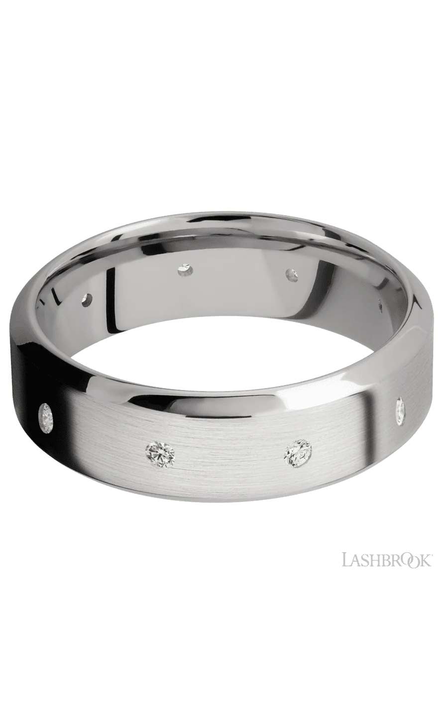 7 mm wide/High Bevel/14K White Gold band with a 9X Even arrangement of .03 carat Round Diamond stones in a Flush setting. - Image 3