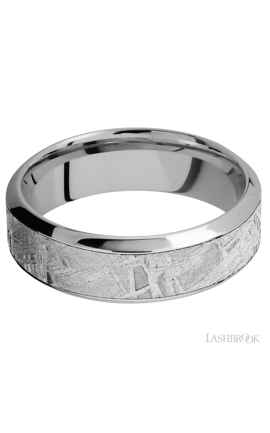 7 mm wide/High Bevel/18K White Gold band with one 4 mm Centered inlay of Meteorite. - Image 3