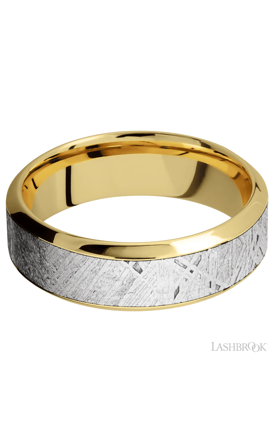 7 mm wide/High Bevel/18K Yellow Gold band with one 4 mm Centered inlay of Meteorite. - Image 3