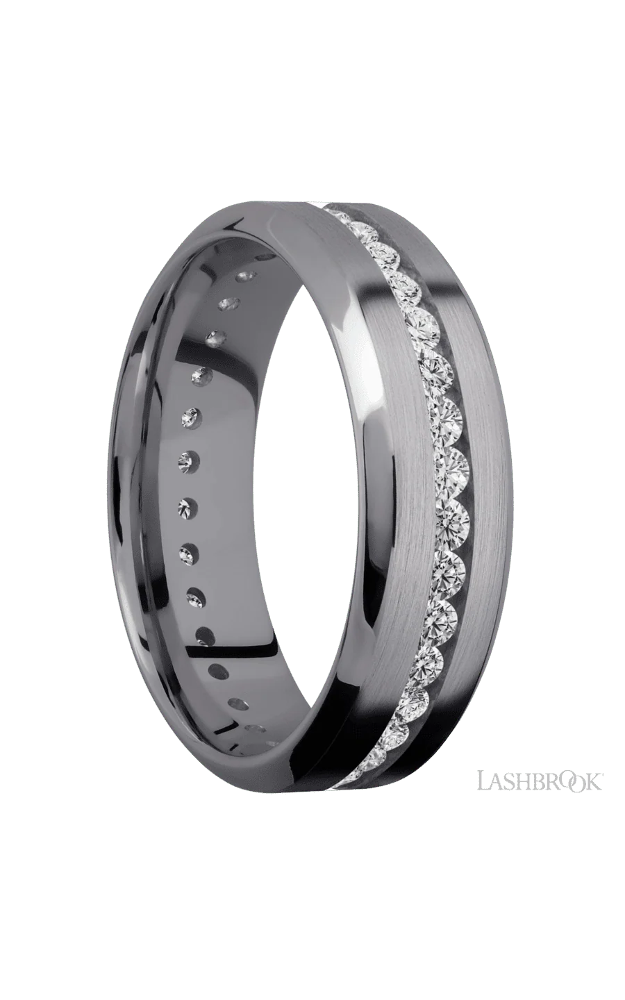 7 mm wide/High Bevel/Tantalum band with an Eternity arrangement of .03 carat Round Lab Grown Diamond stones in a Channel setting. - Image 2
