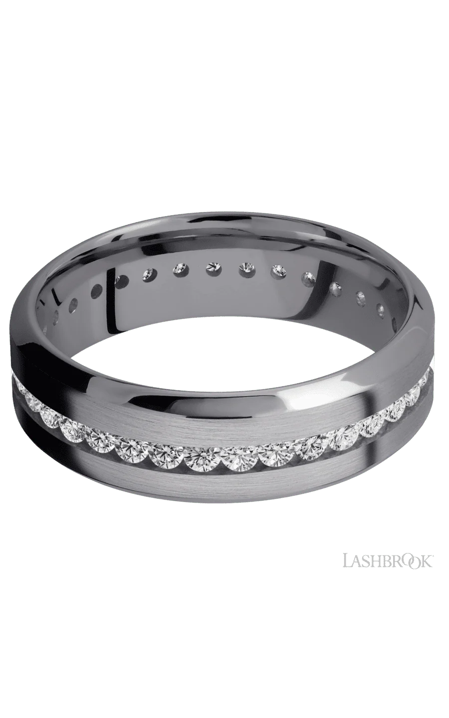 7 mm wide/High Bevel/Tantalum band with an Eternity arrangement of .03 carat Round Lab Grown Diamond stones in a Channel setting. - Image 3